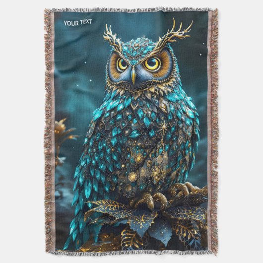 Fantasy Schattige Messing Turquoise Uil Deken (Voorkant Verticaal)