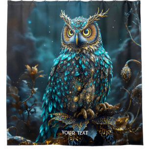 Fantasy Schattige Messing Turquoise Uil Douchegordijn