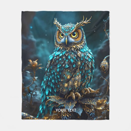Fantasy Schattige Messing Turquoise Uil Fleece Deken (Voorkant)