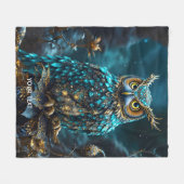 Fantasy Schattige Messing Turquoise Uil Fleece Deken (Voorkant (Horizontaal))