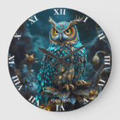 Fantasy Schattige Messing Turquoise Uil Grote Klok (Voorkant)