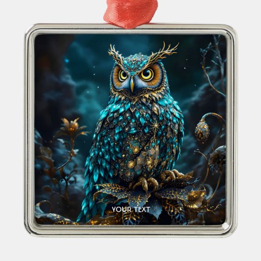Fantasy Schattige Messing Turquoise Uil Metalen Ornament (Voorkant)