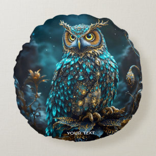 Fantasy Schattige Messing Turquoise Uil Rond Kussen