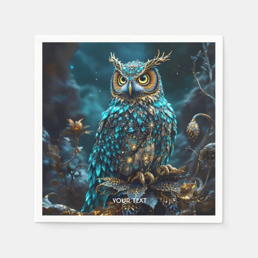 Fantasy Schattige Messing Turquoise Uil Servet (Voorkant)