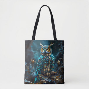 Fantasy Schattige Messing Turquoise Uil Tote Bag