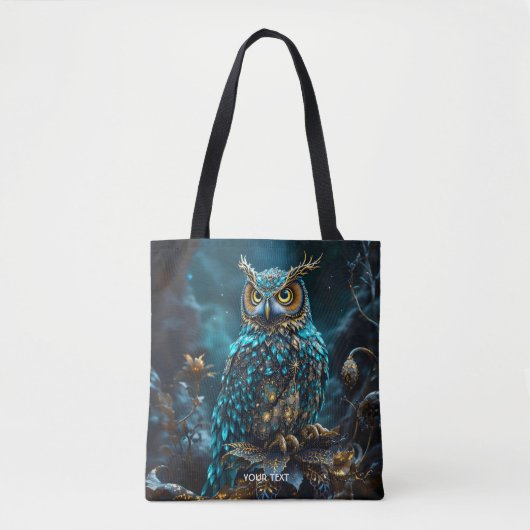 Fantasy Schattige Messing Turquoise Uil Tote Bag (Voorkant)