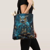 Fantasy Schattige Messing Turquoise Uil Tote Bag (Dichtbij)