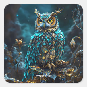 Fantasy Schattige Messing Turquoise Uil Vierkante Sticker