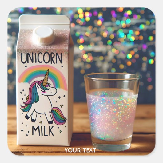 Fantasy Schattige Milk Unicorn Rainbow Vierkante Sticker (Voorkant)
