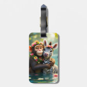 Fantasy Schattige Monkey Zebra Hug Bagagelabel (Achterkant verticaal)