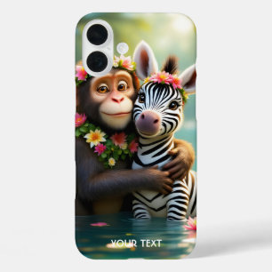 Fantasy Schattige Monkey Zebra Hug iPhone 16 Plus Hoesje