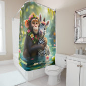 Fantasy Schattige Monkey Zebra Hug Douchegordijn (In situ)