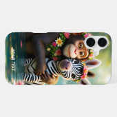 Fantasy Schattige Monkey Zebra Hug iPhone Hoesje (Achterkant horizontaal)