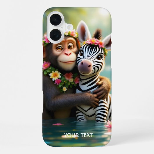 Fantasy Schattige Monkey Zebra Hug iPhone Hoesje (Achterkant)