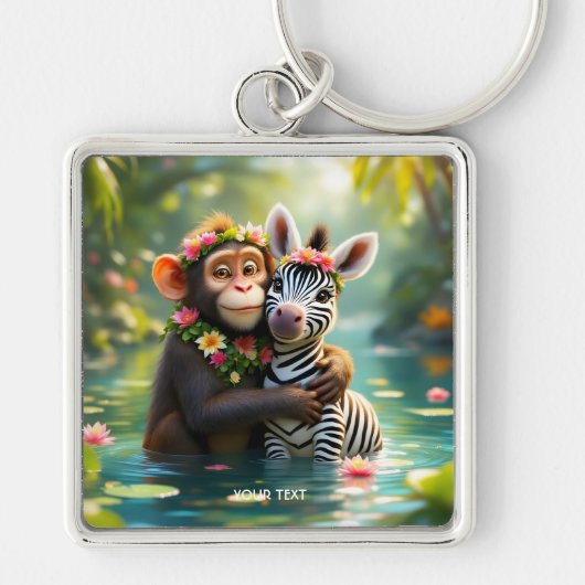 Fantasy Schattige Monkey Zebra Hug Sleutelhanger (Voorkant)