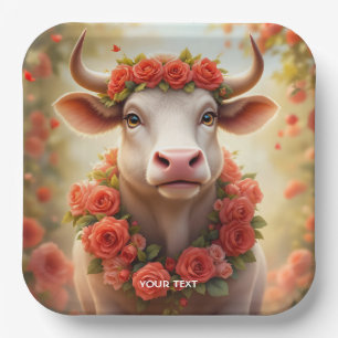 Fantasy Schattige Mooie Koe Rozen Papieren Bordje