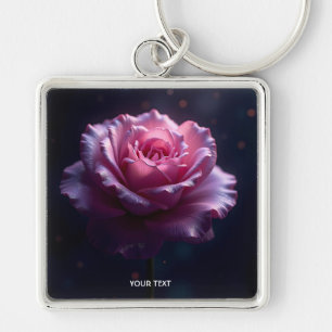 Fantasy Schattige mooie roze roos Sleutelhanger