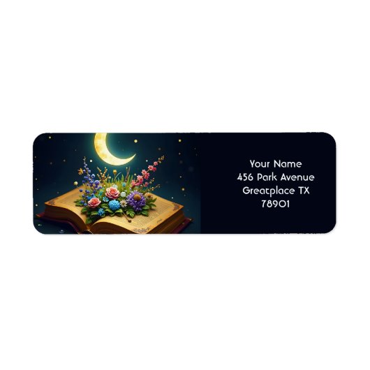 Fantasy Schattige Moon Book Flowers Etiket (Voorkant)