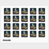 Fantasy Schattige Moon Book Flowers Vierkante Sticker (Vel)