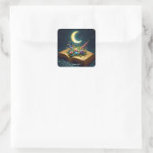 Fantasy Schattige Moon Book Flowers Vierkante Sticker (Tas)