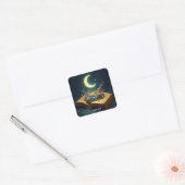 Fantasy Schattige Moon Book Flowers Vierkante Sticker (Envelop)