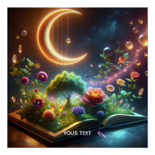 Fantasy Schattige Moon Garden Boek Perfect Poster