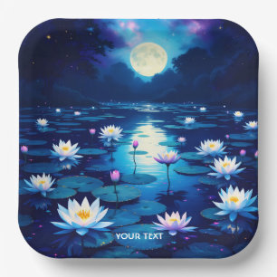 Fantasy Schattige Moon Lily Pond Papieren Bordje