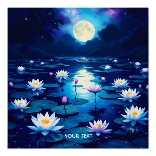 Fantasy Schattige Moon Lily Pond Perfect Poster (Voorkant)
