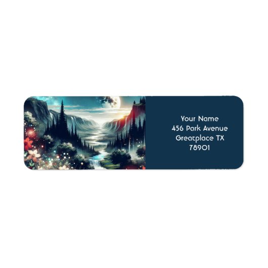 Fantasy Schattige Moon River Flowers Etiket (Voorkant)