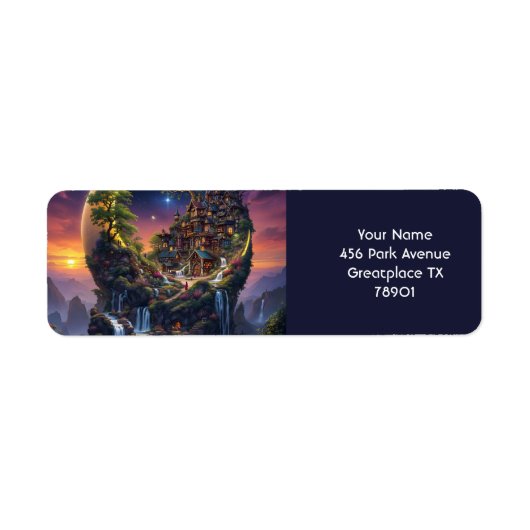 Fantasy Schattige Moon Waterfall Forest Etiket (Voorkant)