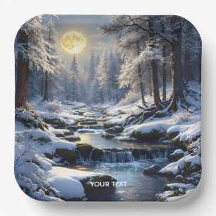 Fantasy Schattige Moon Winter Forest Papieren Bordje