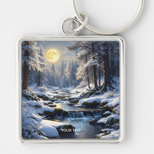 Fantasy Schattige Moon Winter Forest Sleutelhanger (Voorkant)
