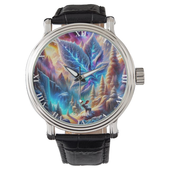 Fantasy Schattige Moose Leaf Kleuren Horloge (Voorkant)