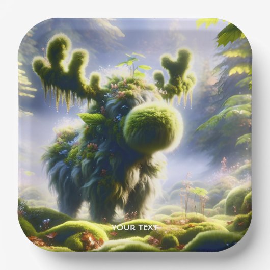 Fantasy Schattige Moss Moose Forest Papieren Bordje (Voorkant)