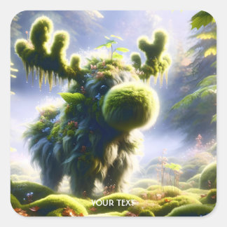 Fantasy Schattige Moss Moose Forest Vierkante Sticker