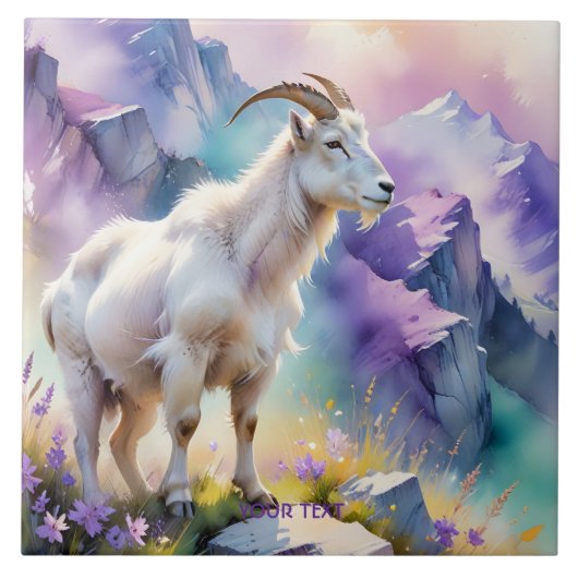 Fantasy Schattige Mountain Goat Meadow Tegeltje (Voorkant)