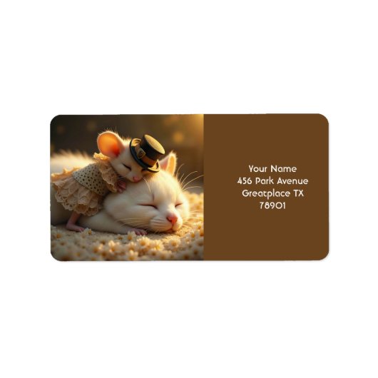 Fantasy Schattige Mouse Cat Love Etiket (Voorkant)