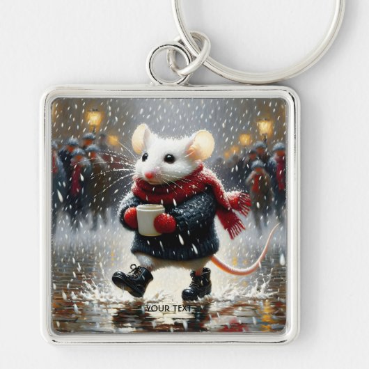 Fantasy Schattige Mouse Coffee Coat Sleutelhanger (Voorkant)
