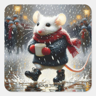 Fantasy Schattige Mouse Coffee Coat Vierkante Sticker