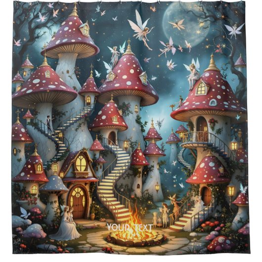 Fantasy Schattige Mushroom Forest Realm Douchegordijn (Voorkant)