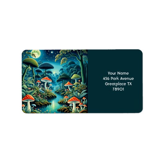 Fantasy Schattige Mushrooms Forest Moon Etiket (Voorkant)