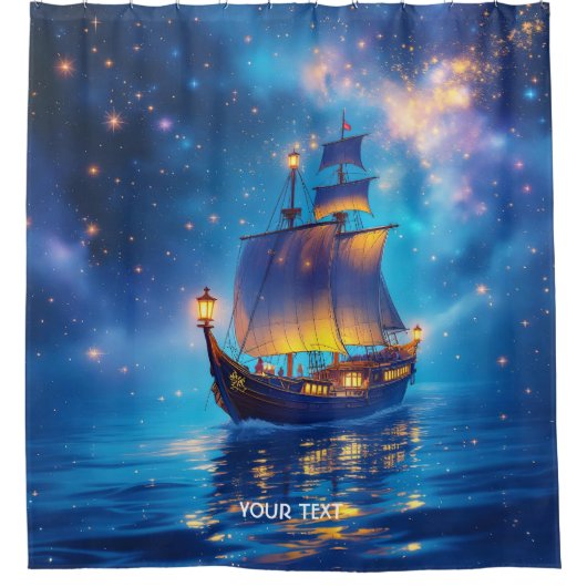 Fantasy Schattige Night Boat Zee Douchegordijn (Voorkant)
