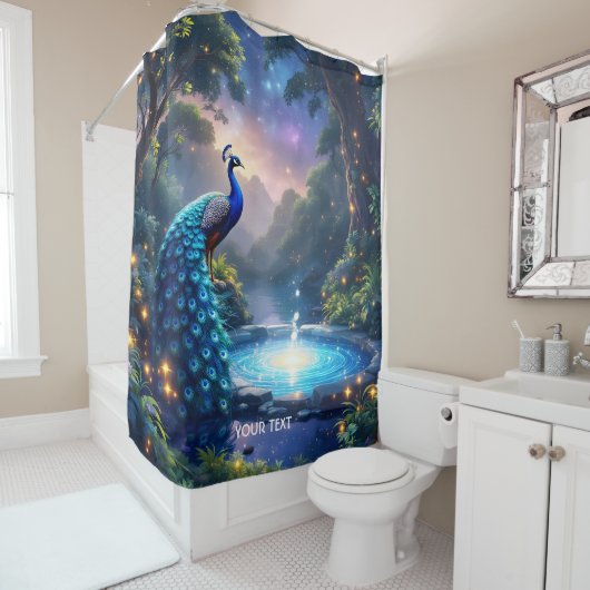 Fantasy Schattige Night Puddle Peacock Douchegordijn (In situ)