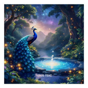 Fantasy Schattige Night Puddle Peacock Perfect Poster