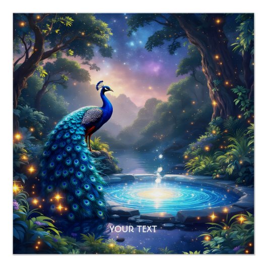 Fantasy Schattige Night Puddle Peacock Perfect Poster (Voorkant)