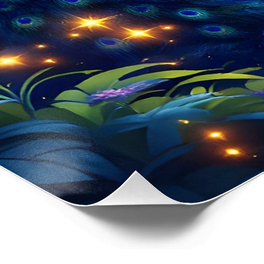 Fantasy Schattige Night Puddle Peacock Perfect Poster (Hoek)