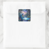 Fantasy Schattige Night Puddle Peacock Vierkante Sticker (Tas)