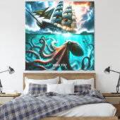 Fantasy Schattige Octopus zeilschip Canvas Afdruk (Insitu (Slaapkamer))