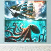 Fantasy Schattige Octopus zeilschip Canvas Afdruk (Insitu (Houten vloer))