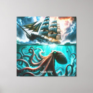 Fantasy Schattige Octopus zeilschip Canvas Afdruk